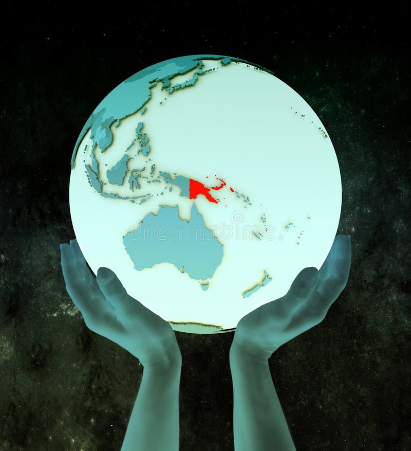 Papuásia-Nova Guiné no globo azul nas mãos ilustração royalty free
