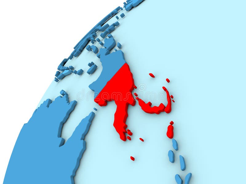 Papuásia-Nova Guiné no vermelho no globo azul ilustração do vetor