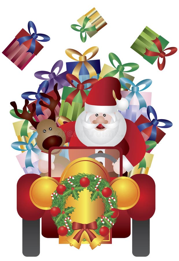 Papá Noel con el reno que conduce la ilustración libre illustration Papá Noel con el reno que conduce la ilustración libre illustration