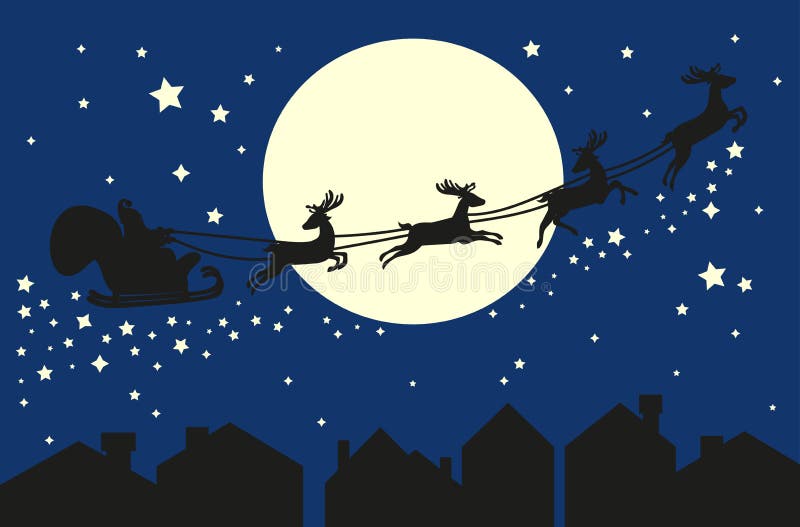 Papá Noel en trineo Silueta en el cielo azul libre illustration Papá Noel en trineo Silueta en el cielo azul libre illustration