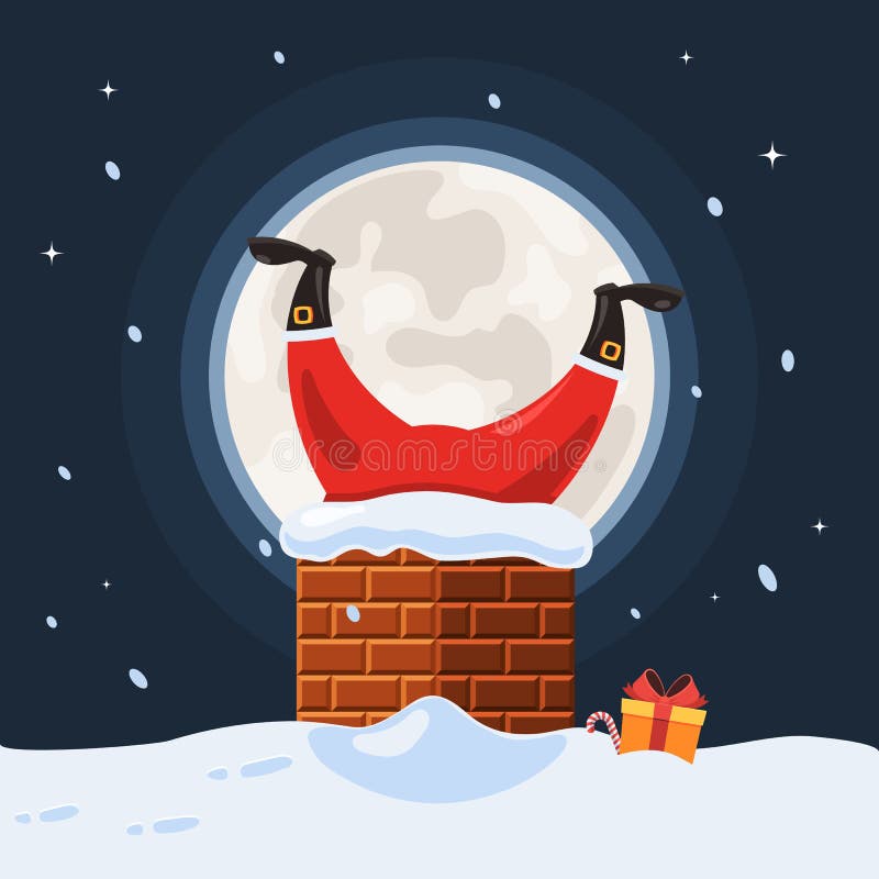 Papá Noel se pegó en chimenea stock de ilustración Papá Noel se pegó en chimenea stock de ilustración