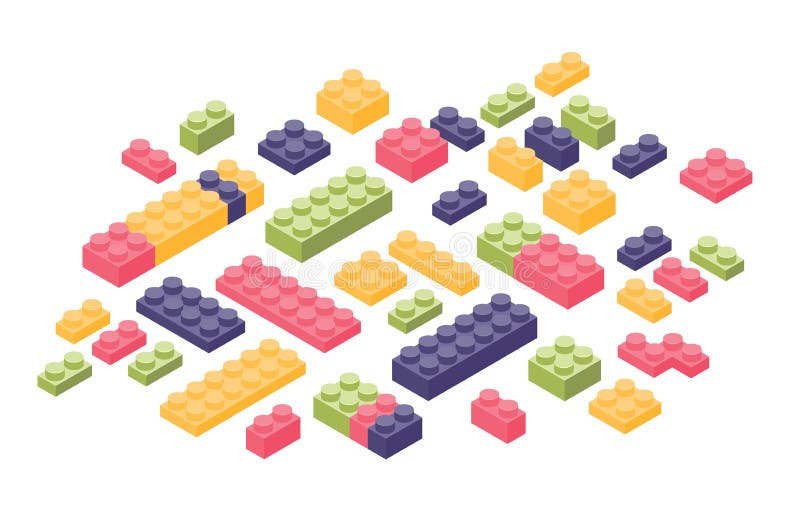 Paquet de petits groupes ou de pièces colorés isométriques de constructeur d'isolement sur le fond blanc Briques de verrouillage illustration libre de droits Paquet de petits groupes ou de pièces colorés isométriques de constructeur d'isolement sur le fond blanc Briques de verrouillage illustration libre de droits