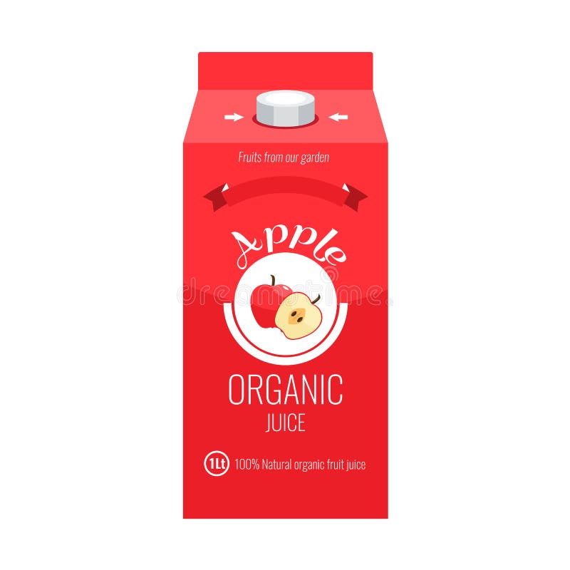 Paquet rouge de boîte à jus de pomme avec le style solide et plat de conception de couleur illustration stock Paquet rouge de boîte à jus de pomme avec le style solide et plat de conception de couleur illustration stock