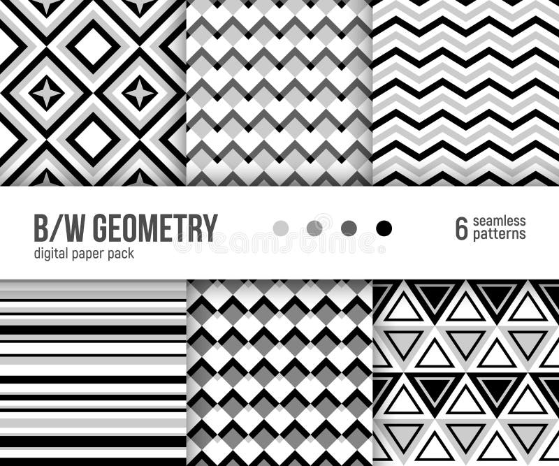 Paquete de papel de Digitaces, 6 modelos geométricos blancos y negros abstractos ilustración del vector Paquete de papel de Digitaces, 6 modelos geométricos blancos y negros abstractos ilustración del vector