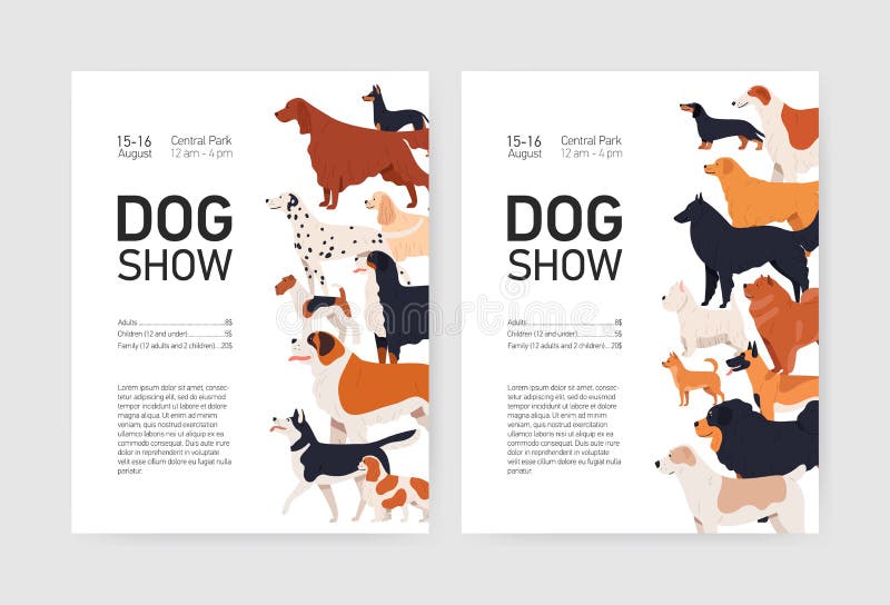 Paquete de plantillas del aviador o del cartel para la exposición canina de la conformación con los perritos adorables de diversa