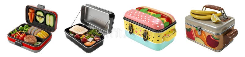 Paquete de representación 3D de una caja de almuerzo para bebé pequeño con fondo transparente.
