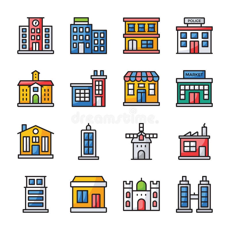 Paquete plano de los iconos de los edificios libre illustration Paquete plano de los iconos de los edificios libre illustration