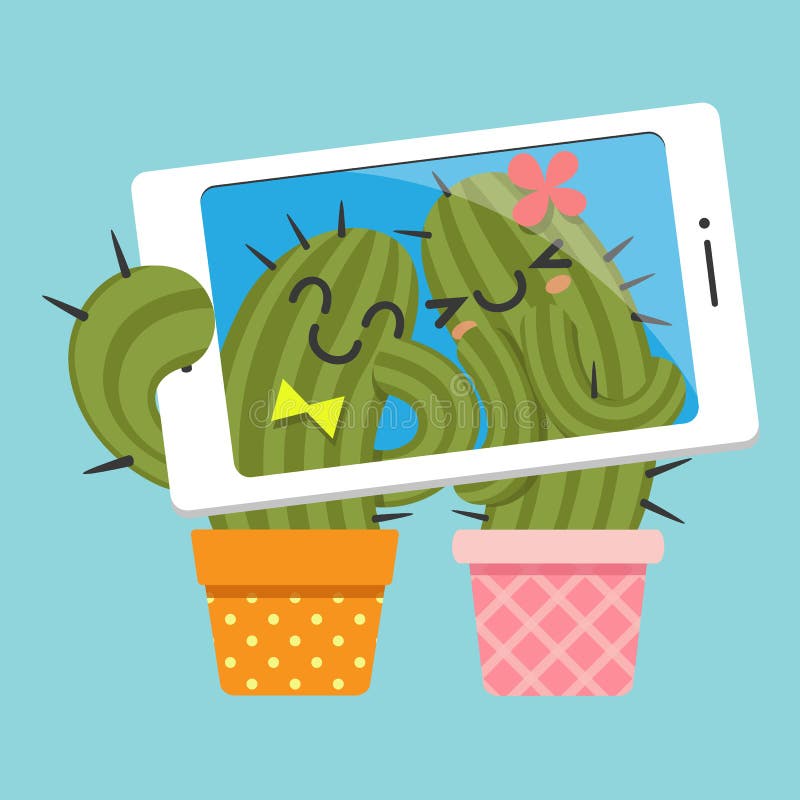 Par av kaktuns som tar selfie stock illustrationer