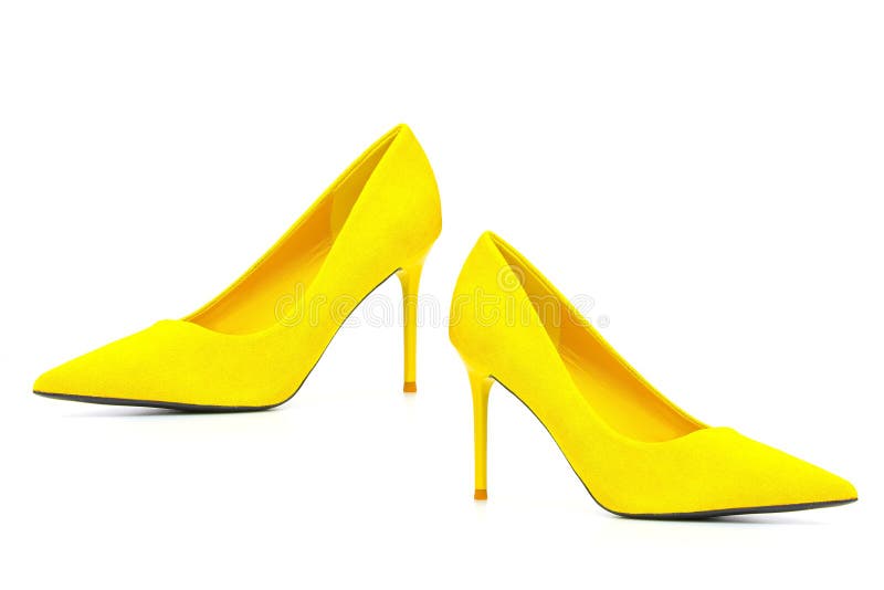 Par De Zapatos De Tacón De De Gamuza Amarillo Mujer Sobre Fondo Blanco de archivo - Imagen de fondo, manera: 204617583