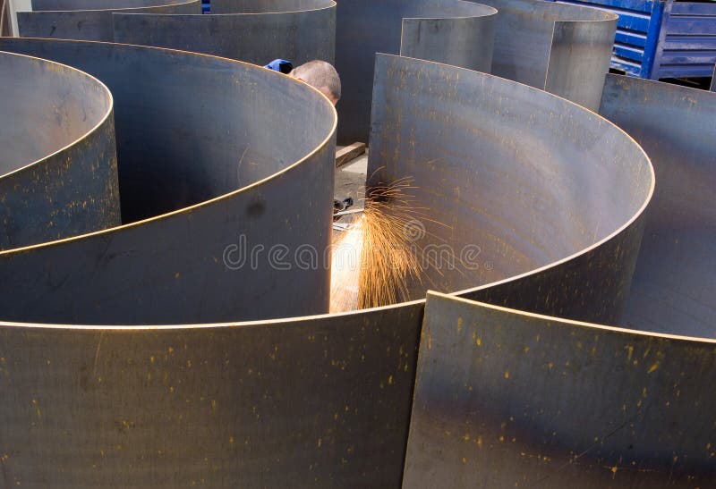 Cutting and preparing sheet metal at an engineering works. Cutting and preparing sheet metal at an engineering works