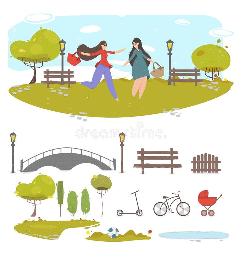 Para dziewczyn chodzących w parku Summer City ilustracja wektor Para dziewczyn chodzących w parku Summer City ilustracja wektor