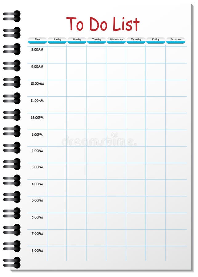 An image of a to do list timetable. An image of a to do list timetable.