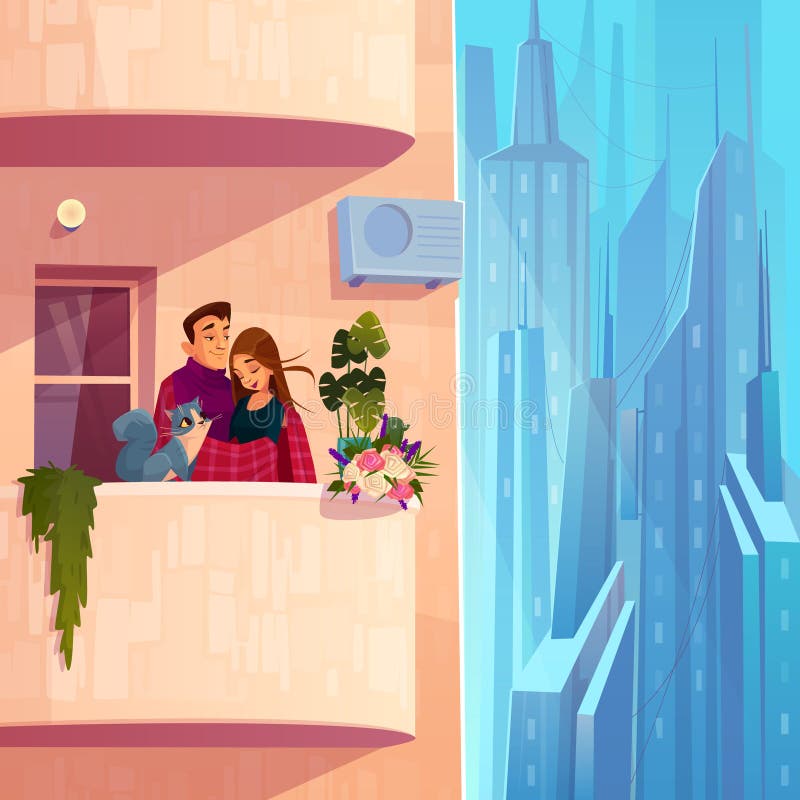 Para odpoczywa na mieszkanie kresk?wki balkonowym wektorze ilustracja wektor Para odpoczywa na mieszkanie kresk?wki balkonowym wektorze ilustracja wektor