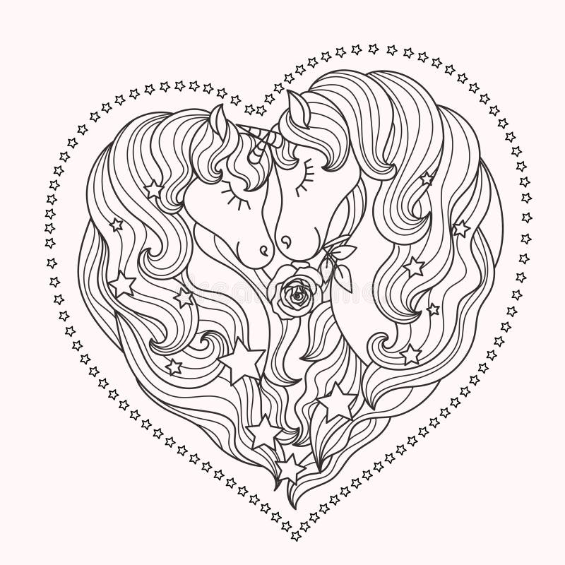 Para piękne jednorożec z długą grzywą czarny white wektor ilustracja wektor