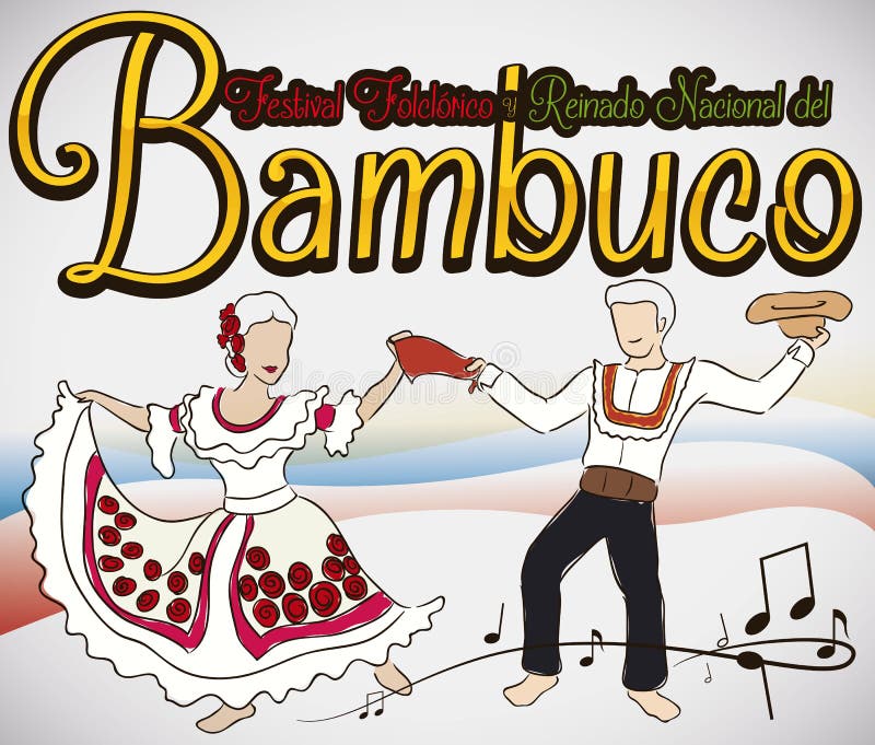 Para Tanczy Bambuco z Tradycyjnymi kostiumami w Kolumbijskim Ludoznawczym festiwalu, Wektorowa ilustracja ilustracji Para Tanczy Bambuco z Tradycyjnymi kostiumami w Kolumbijskim Ludoznawczym festiwalu, Wektorowa ilustracja ilustracji