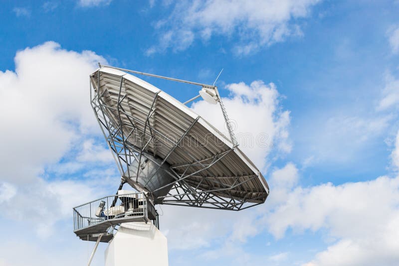 Parabolic Satellite Antenna for Wireless Data Transfer Stock Photo