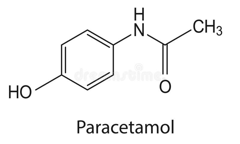 Paracetamol chemische Formel atomare Struktur des Moleküls vektor abbildung
