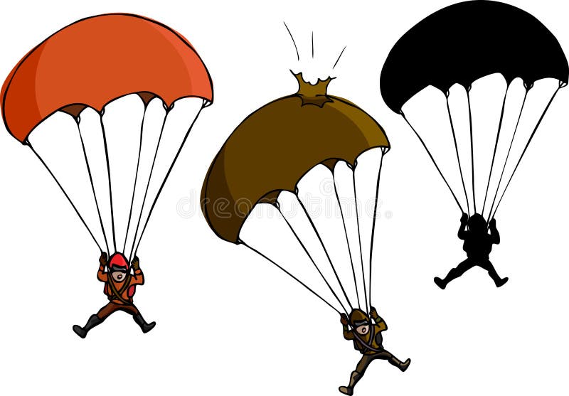 Parachute jumper with damaged parachute and silhouette variations