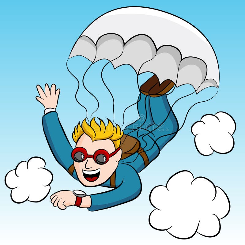 An image of a businessman skydiver in a hurry to get to a meeting. An image of a businessman skydiver in a hurry to get to a meeting.