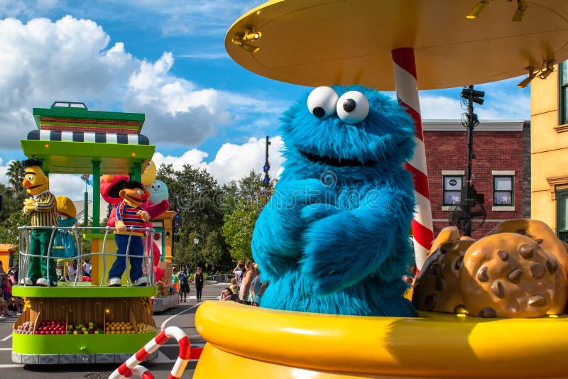 Orlando, Florida. November 06, 2019. Cookie Monster in Sesame Street Party Parade at Seaworld 1. Orlando, Florida. November 06, 2019. Cookie Monster in Sesame Street Party Parade at Seaworld 1