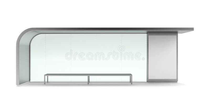 Parada de omnibus moderna con la bandera en blanco. Vista delantera libre illustration Parada de omnibus moderna con la bandera en blanco. Vista delantera libre illustration