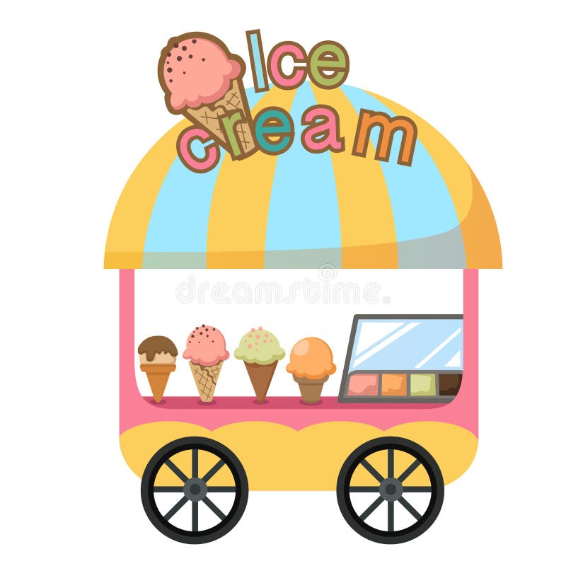 Cart stall and a ice cream vector illustration on white background. Cart stall and a ice cream vector illustration on white background