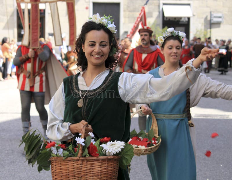Historical parade with ancient costumes of ancient maritime republics (Venice, Genoa, Pisa and Amalfi) in Italy. Folklore costumes stock images, royalty-free photos and pictures