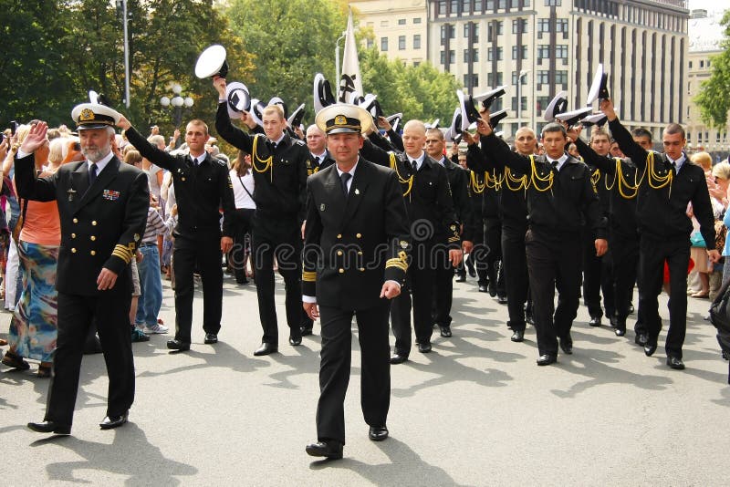 Parade Crew of the ship in Riga royalty free stock images