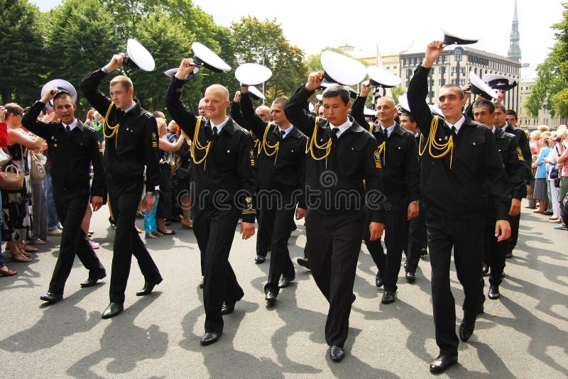 Parade Crew of the ship in Riga royalty free stock photography
