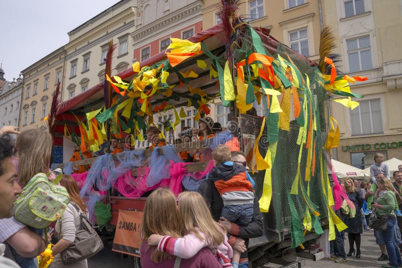 Parade of dragons in Krakow, Poland. On June 1, was held an annual parade of dragons and a contest for the most beautiful Dragon in disguise.n. Parade of dragons in Krakow, Poland. On June 1, was held an annual parade of dragons and a contest for the most beautiful Dragon in disguise.n