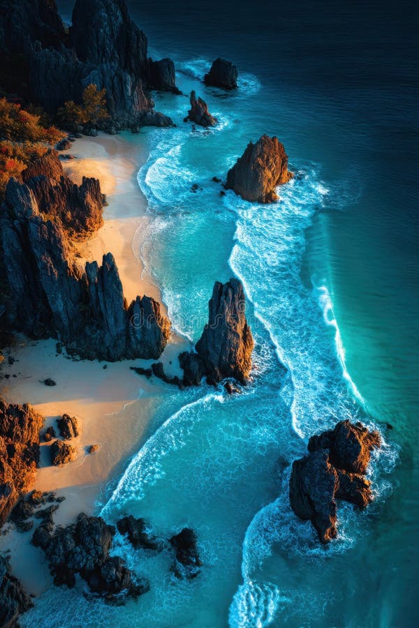 Paradis côtier : Vue aérienne spectaculaire d'une plage vierge illustration de vecteur