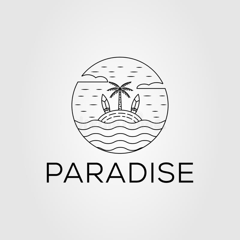 Paradise with Palm Tree and Surfing Board Logo Vector Illustration ...