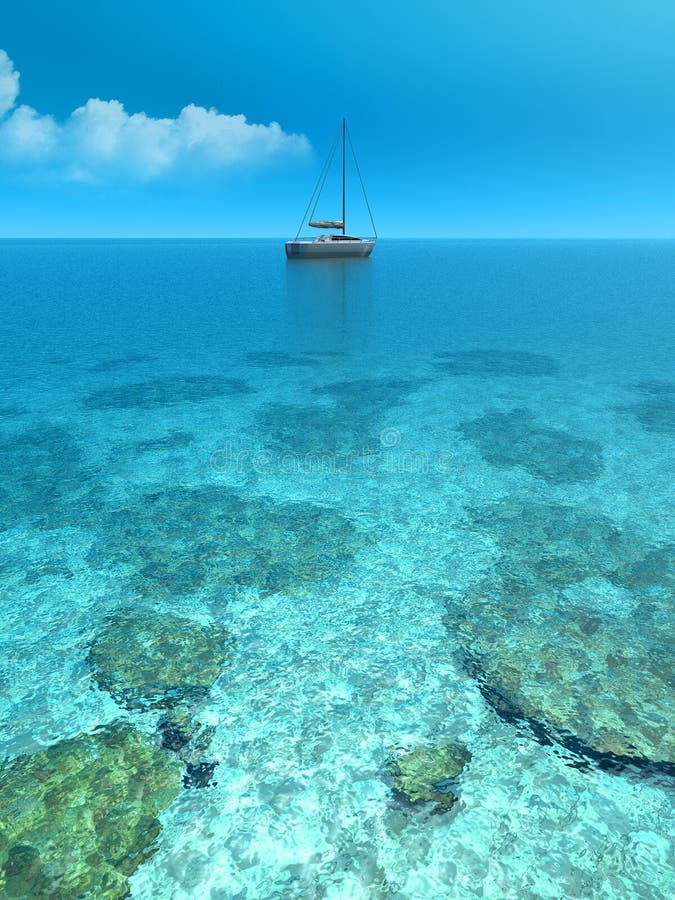 Yacht in the middle of the beautiful sea. Digitally created and rendered. Yacht in the middle of the beautiful sea. Digitally created and rendered.