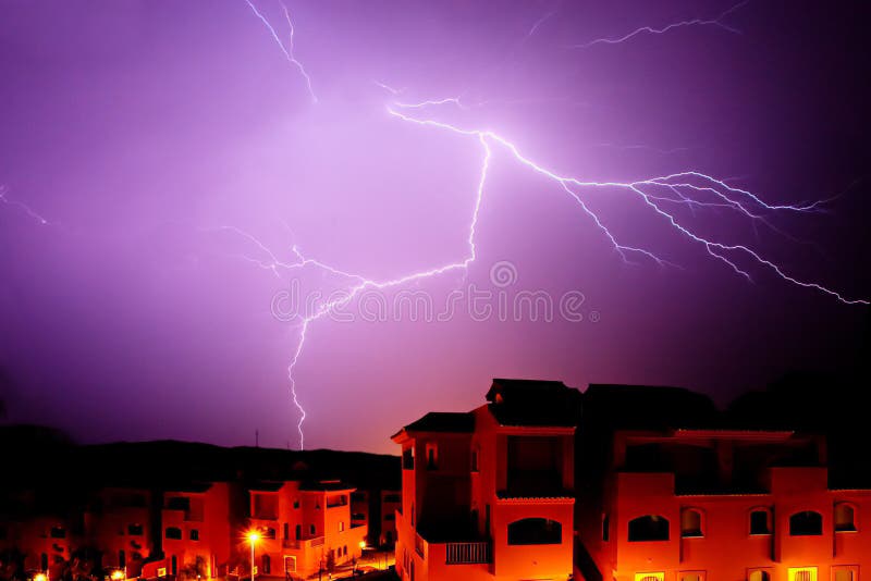 Amazing bolt of lightening during thunder storm at night in Spain. Amazing bolt of lightening during thunder storm at night in Spain