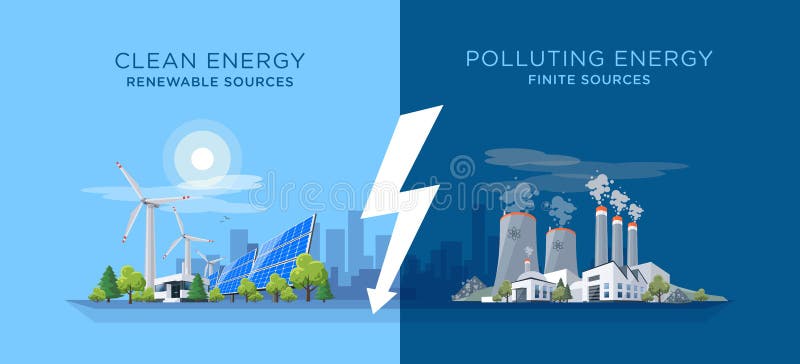 Paragone pulito e centrali elettriche di energia di inquinamento