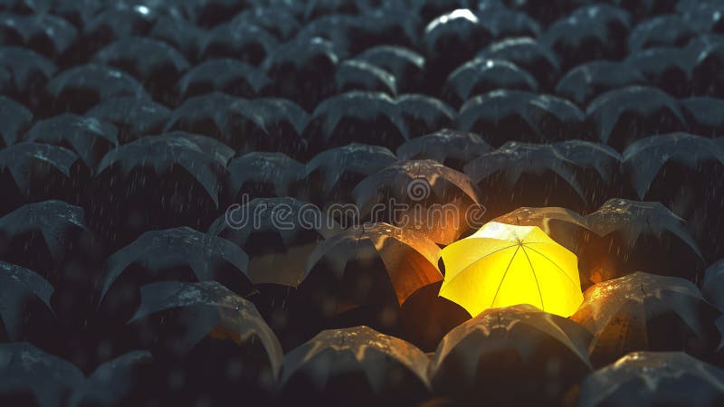 Paraguas luminoso en la oscuridad
