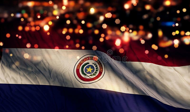 Paraguay National Flag Light Night Bokeh Abstract Background