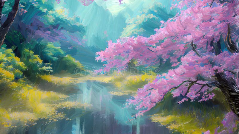 Parallax animation peinture sakura cerisier fleurs illustration libre de droits