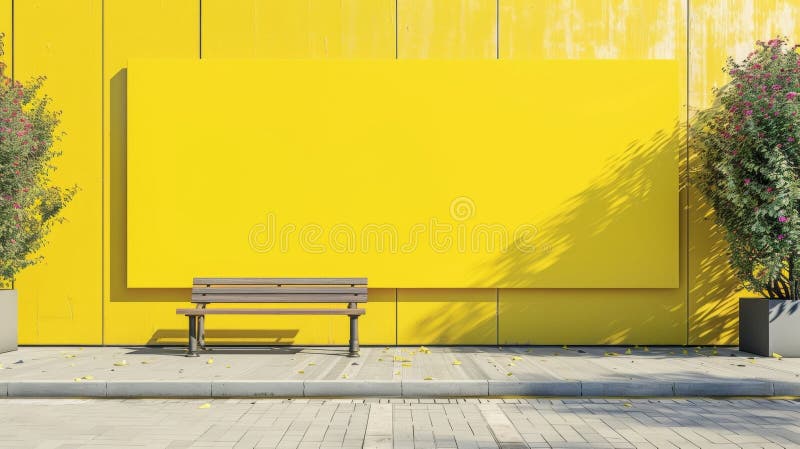 Blank mockup of a construction site hoarding with a bright yellow background and constructionthemed illustrations attracting attention and curiosity. . AI generated. Blank mockup of a construction site hoarding with a bright yellow background and constructionthemed illustrations attracting attention and curiosity. . AI generated