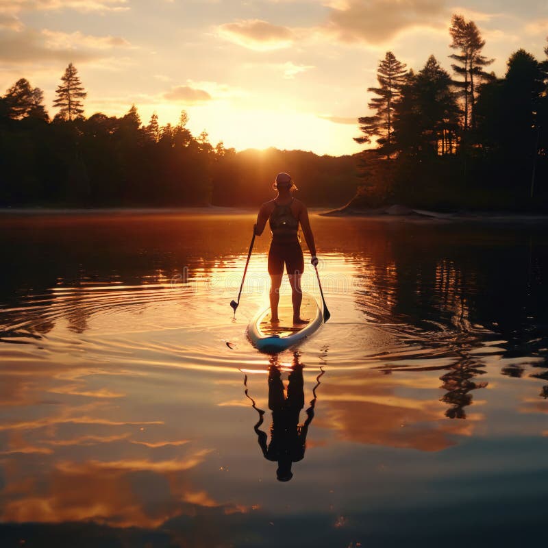 stand up paddleboarding a scene where paddlers glide across glassy lakes that reflect the sky l. stand up paddleboarding a scene where paddlers glide across glassy lakes that reflect the sky l