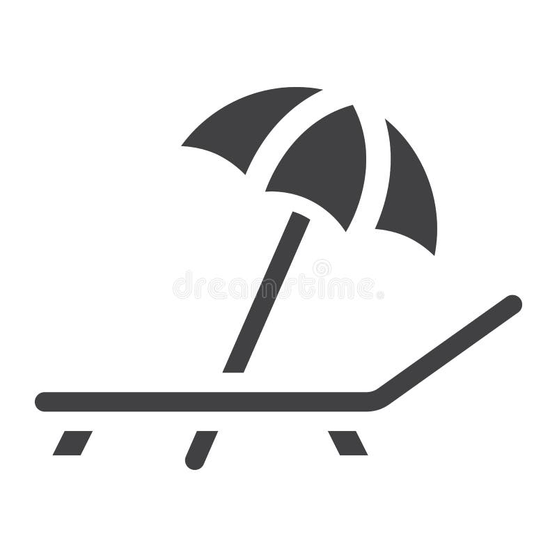 Parasol de playa con el icono sólido del deckchair, viaje ilustración del vector Parasol de playa con el icono sólido del deckchair, viaje ilustración del vector