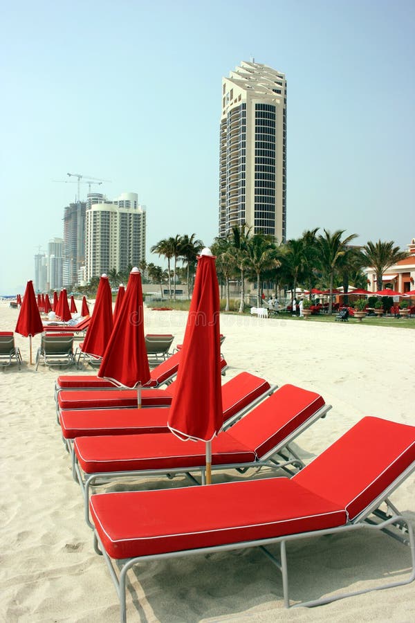 Modern hotels and umbrellas on Miami beach. Modern hotels and umbrellas on Miami beach