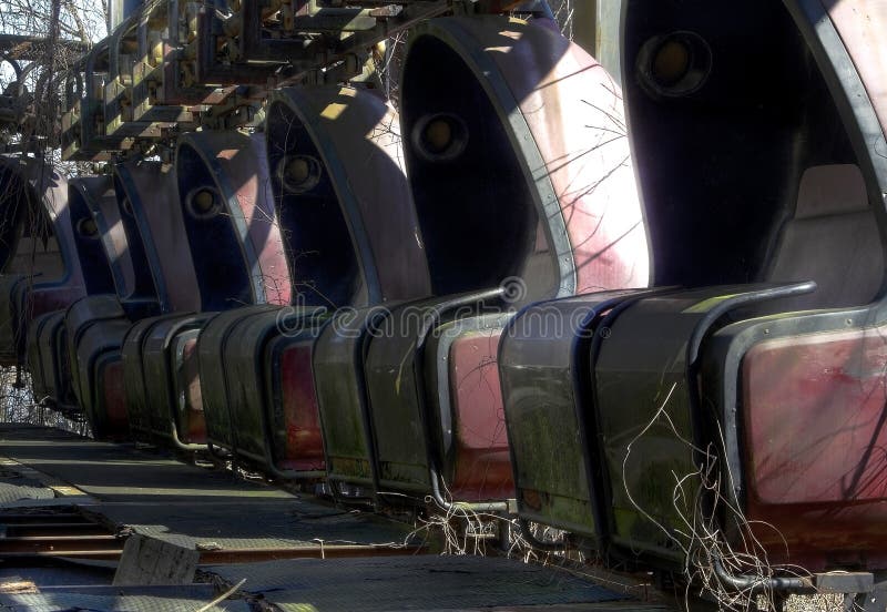 Old gondolas in an abandoned amusement park. Old gondolas in an abandoned amusement park