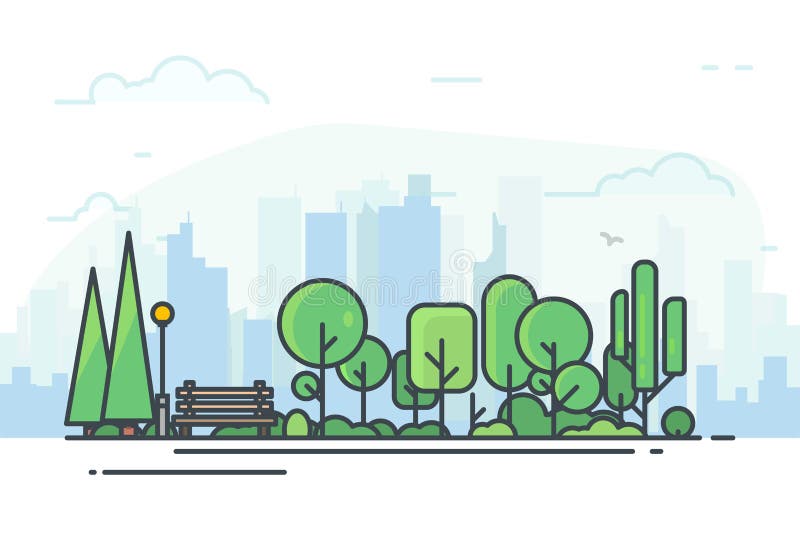 Parc de ville avec le banc illustration stock Parc de ville avec le banc illustration stock