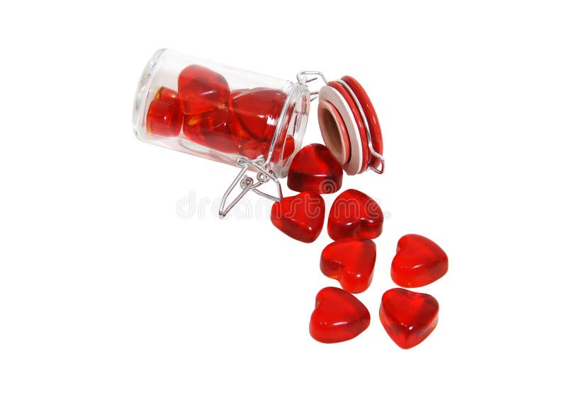 Portions of love shown by a glass spice jar with lockable top filled with hearts - path included. Portions of love shown by a glass spice jar with lockable top filled with hearts - path included