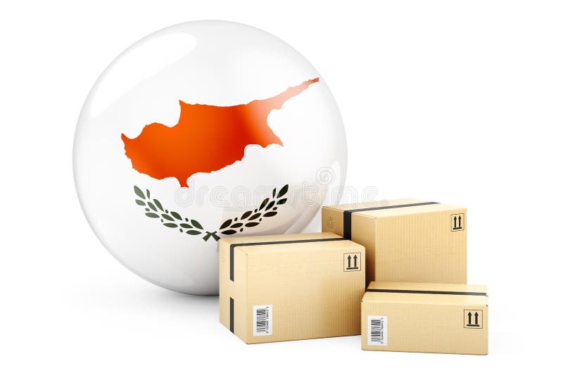 Parcels with Cyprus Flag. Shipping and Delivery in Cyprus Concept Stock
