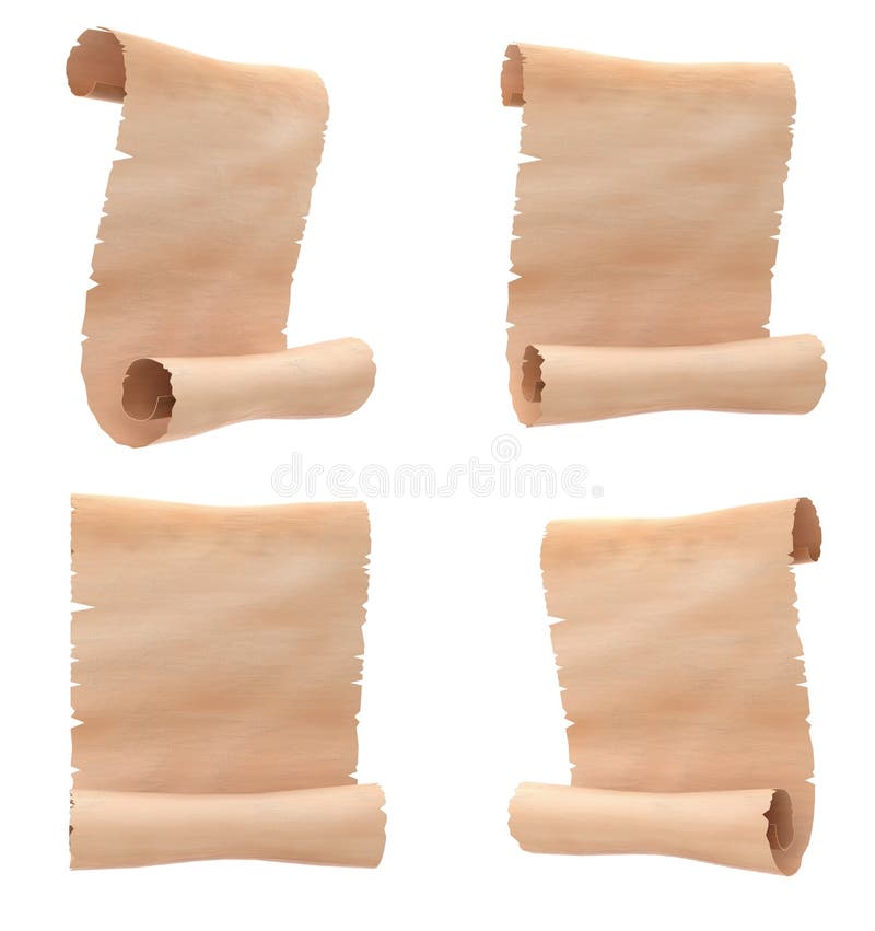 Parchment scrolls. Blank paper set. 3d rendering illustration isolated.