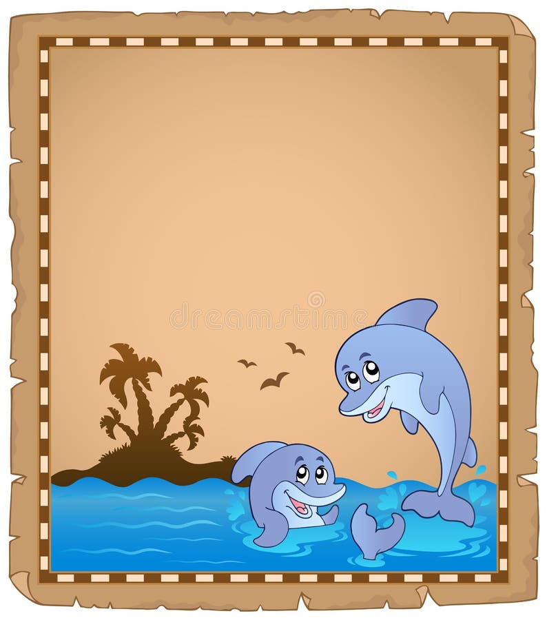 Parchment with two dolphins vector illustration
