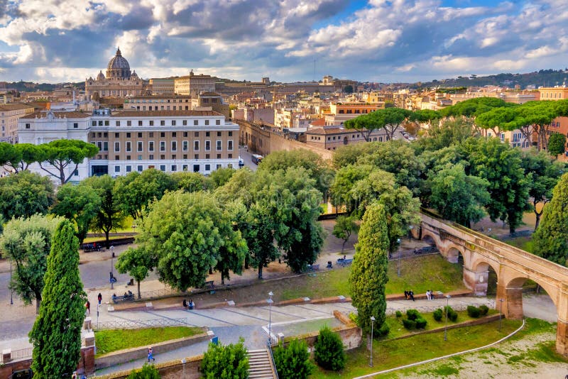 Parco Adriano with the Passetto di Borgo, the elevated passage that links the Vatican City with the Castel Sant`Angelo