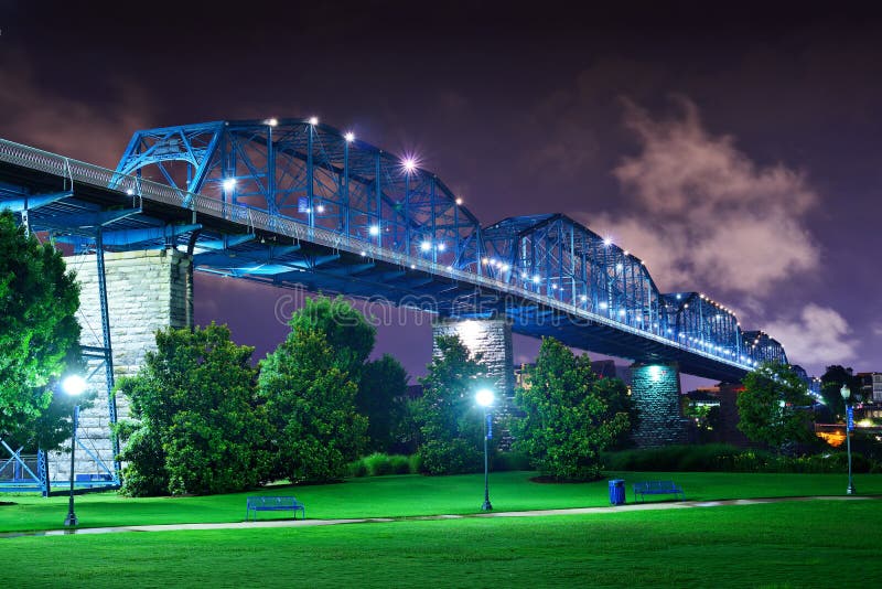 Walnut Street Bridge over Coolidge Park in Chattanooga, Tennessee. Walnut Street Bridge over Coolidge Park in Chattanooga, Tennessee.